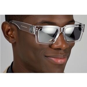 Square Sunglasses Clear‎ Frame Silver Mirror Lens Designer Fashion Sun Glasses